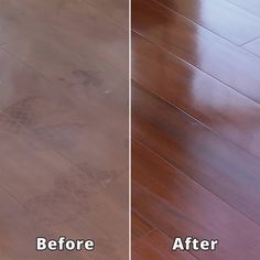 the before and after of a hardwood floor cleaning job