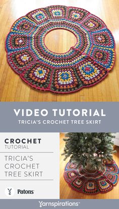 the crochet christmas tree skirt pattern is shown in three different colors and sizes