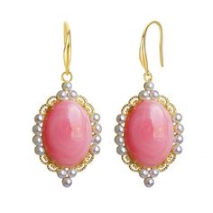 Princess Oval Pink Queen Conch Shell Pearls Earrings Gold Vermeil - House Of Pearls Luxury Pink Oval Earrings, Luxury Oval Pink Earrings, Elegant Handmade Oval Pearl Earrings, Elegant Handmade Oval Earrings, Elegant Oval Earrings With Ear Wire, Pink Cabochon Earrings As Gift, Pink Cabochon Earrings For Gift, Oval Pendant Earrings For Wedding, Handmade Elegant Oval Pendant Earrings