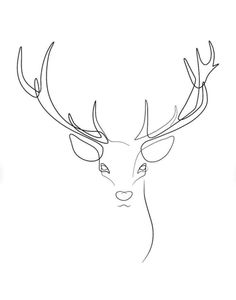 a line drawing of a deer's head with large antlers on its face