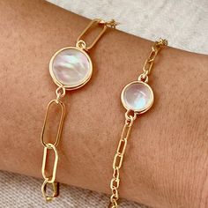 "Our mother of pearl paper clip chain bracelets are perfect for layering. Choose from two styles to create your own unique look. These bracelets are fun to stack or wear on their own. Your choice of a large or small paper clip bracelet. - Chain: 14kt gold filled - Length: 5.5\", 6\", 6.5\" and 7\" - Comes in a gift box View other layering bracelets here: https://www.etsy.com/listing/1095795874/dainty-chain-bracelets-gold-chain?click_key=0bb4bb79dbe1f72bf6b3ac0117aeb6de95999f3a%3A1095795874&click Elegant Handmade Paperclip Bracelet As Gift, Elegant White Paperclip Bracelet For Gift, Elegant White Paperclip Bracelet Gift, Handmade Paperclip Bracelet As Gift, Gift Paperclip Bracelet With Adjustable Chain, Paper Clip Bracelet, Bracelets Dainty, Layering Bracelets, Knit Bracelet