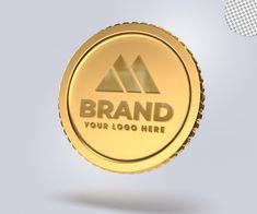 a brand logo is shown in gold on a white background with an abstract pattern around it