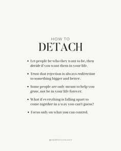 a white poster with the words how to detach in black and white text on it