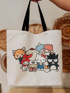 Cute kitty and friends Large Capacity Reusable Natural Linen Tote Bag, Kitty and Friends Shoulder Bag, Kawaii Purse, cute Kitty book bag  There are so many uses for this large capacity natural linen tote bag, The tote bag is  18.5 * 15 * 5 inch. It has a  widened bottom large enough to hold a surprising amount of groceries, books, phone, keys, bottles, umbrella and more, which will be so convenient  in your life.  This reusable tote bag is made of sturdy linen fabric, which is extremely durable Cute Multicolor Canvas Bag For School, Cute Canvas School Bag, Cute Everyday Canvas Bag, Cartoon Style White Bag For Daily Use, Cute Multicolor Canvas School Bag, White Cartoon Bags For Daily Use, Cute Canvas Bag For Everyday Use, White Cartoon Style Bag With Cute Design, Casual Bags With Character Print For Daily Use