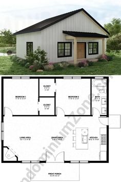 the floor plan for a small house with an attached garage