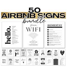 the 50 airbn signs bundle is shown in black and white