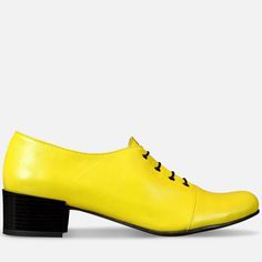 Leather; upper & lining Man-made sole 4.0 cm / 1.6" heel height Handcrafted in Europe Materials: These 1930s style shoes is re-invented in an edgy bright yellow leather upper. Finished with contrasting sole with a block heel and black polished eyelets with matching laces, this pair is perfect for bold standout looks. Leather: Neon Yellow Soft Laces: Black & Neon Yellow (bonus) Eyelets: Black Decorations: No Sole: Standard Beige #8024 CUSTOMIZEBANNER1358334558294_ 1930s Style, Yellow Soft, Oxford Pumps, Custom Made Shoes, Black Polish, 1930s Fashion, Yellow Shoes, Black Neon, Yellow Leather