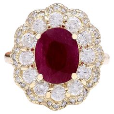 Introducing our breathtaking 4.78 Carat Natural Ruby 14K Solid Yellow Gold Diamond Ring, a masterpiece of elegance and allure. This exquisite ring features a radiant oval-cut ruby at its center, weighing 3.10 carats and measuring 10.00x8.00 mm, exuding a mesmerizing charm. Crafted from luxurious 14K Yellow Gold, this ring is both timeless and sophisticated, with a total metal weight of 6 grams. Surrounding the captivating ruby are brilliant diamonds, adding a touch of sparkle and sophistication Sapphire Cocktail Ring, Personal Things, Diamond Rings With Price, Emerald Cut Diamond Ring, Vintage Cocktail Ring, Yellow Gold Diamond Ring, Ruby Diamond Rings, Victorian Rings, Diamond Cocktail Rings