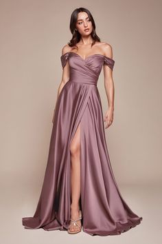 This a-line satin gown offers both comfort and elegance. A simple sweetheart neckline gathers around the waistline flowing into a light slitted skirt. Off the shoulder sleeves add a touch of romance to this timeless piece. Bridesmaid Gown Full Sleeve, Satin Bridesmaid Dresses Off Shoulder, Bridesmaid Dresses Gown, Satin Gowns Bridesmaid, Soft Satin Bridesmaid Dress, Satin A Line Prom Dress, Bridesmaid Simple Dresses, Bridesmaid Wedding Dresses, Simple Gowns Dresses Elegant