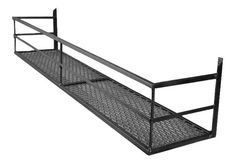 a metal shelf with two shelves on each side