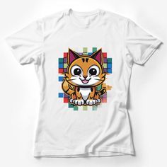 Cute Cartoon Cat T-Shirt, Colorful Pixel Art Kitten Tee, Unisex Graphic Tee for Cat Lovers, Casual Wear Female T-Shirt Custom graphic T-Shirt.Customize your color Fun Short Sleeve T-shirt With Cat Print, Playful Cat Design Crew Neck T-shirt, White Graphic Tee With Cat Design, Playful Crew Neck T-shirt With Cat Design, Playful Cotton T-shirt With Cat Print, Playful Cotton Cat Print T-shirt, Playful Cotton T-shirt With Cat Design, Playful Short Sleeve T-shirt With Cat Design, Colorful Pixel Art