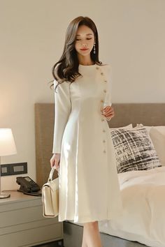 High Fashion Dresses, Women Dresses Classy, Elegant Dresses Classy, Korean Fashion Dress, Classy Dress Outfits, Women Long Sleeve Dress, Long Sleeve Casual Dress, Elegant Dresses Long