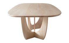 a wooden table with curved legs and a circular top on an isolated white background,