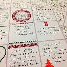 several handwritten christmas cards on top of each other