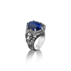 925 sterling silver oval lapis lazuli handmade ring for mens, One of a kind lion animal lapis ring, Zodiac sign leo ring with blue lapis This lovely gemstone ring is perfect for daily wear. It is crafted from fine 925K sterling silver and has the most intricate details that are sure to catch the eye of anyone who sees it. Handcrafted with love and joy, this ring will be with you for years to come, possibly even taking its place as a family heirloom for generations to come! With its detailed hand Luxury Lapis Lazuli Jewelry, Luxury Handmade Lapis Lazuli Jewelry, Leo Ring, Zodiac Sign Leo, Zodiac Rings, Lion Ring, Handmade Wooden Boxes, Zodiac Signs Leo, Lapis Lazuli Jewelry