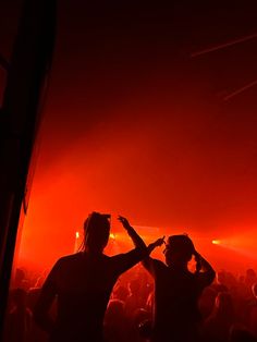 two people standing in front of a crowd at a concert