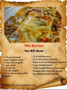 a menu with instructions for how to make an enchilada