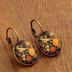 Vintage Ethnic Floral Print Round Dangle Earrings Crafted With Copper Jewelry For An Exquisite And Unique Look. These Earrings Make The Perfect Gift For Any Occasion. Bohemian Earrings With Lever Back, Cloisonne Earrings, Round Dangle Earrings, Earring Box, Ghost Earrings, Faux Pearl Earrings, Purple Rhinestone, Earring Crafts, Triangle Earrings