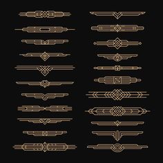 an art deco style set of lines and shapes in gold on a black background illustration