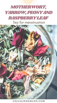 herbs in a glass jar red roses, milky oats, raspberry leaf, white peony root, hawthorn berries Herbs For Menstruation, Motherwort Tea Recipe, Herbs For Uterus Health, Herb Blends For Tea, Diy Herbal Tea Blends, Herbal Blends Recipes, Herbal Eats, Herbal Tea Blends Recipes