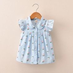 Mqtime Children's Wear Summer New Children's Shirts Broken Flowers Short Sleeved Little Sleeve Girl Shirts Sleeveless Blouses, Girl Shirts, Kids Dress Wear, Baby Dress Design, Baby Dress Patterns, Girls Frock Design