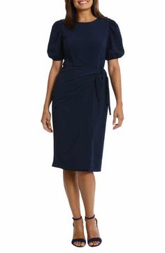 Maggy London Sleeveless Wrap Knee Length Dress | Nordstromrack Stretch Sheath Dress With Side Slits, Knee-length Stretch Dresses With Side Slits, Bodycon Sheath Midi Dress With Side Slits, Fitted Solid Dress With Side Slits, Solid Knee-length Midi Dress With Side Slits, Fitted Solid Color Dress With Side Slits, Flattering Silhouette Sheath Midi Dress, Midi Length Workwear Dresses With Side Slits, Knee-length Midi Dress With Side Slits