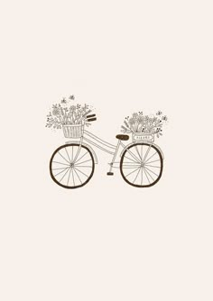 a drawing of a bicycle with flowers in the basket