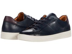 Bruno Magli Dante - Men's Shoes : Navy Calf : Throw on the Bruno Magli Dante sneakers for a casual every day look. Sleek design pairs well with jeans or slacks for a day or night cross over. Classic sport-inspired lace up oxford. Full Italian leather linings are soft and add comfort as well as support. Lace up construction. Leather upper and lining. Synthetic outsole. Imported. Made in Italy. Measurements: Weight: 1 lb Product measurements were taken using size 43.5 (US Men's 10.5), width D - Me Bruno Magli, Us Man, Italian Leather, Sleek Design, High Top Sneakers, Men's Shoes, Leather Upper, Every Day, Oxford