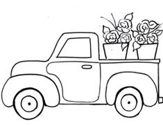 a drawing of a truck with flowers in the back