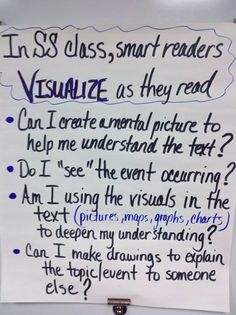 a sign with writing on it that says, in s class, smart readers visualize as they read