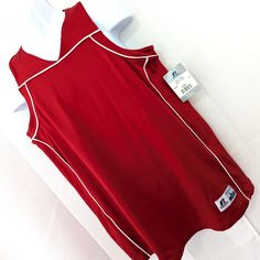 In Race Car Red, From Russell Athletic, This Racer Back Dri Power V-Neck Jersey Is Perfect Sports Apparel! Trimmed In White, Size Large, Brand New! ***New With Tags, And Guaranteed Perfect By @Nocd!*** ***Browse The @Nocd Closet For All Your Needs--- 80's 90's Activewear Animal Print Athleisure Avant-Garde Beaded Beach Bell Bling Bodycon Boho Bohemian Botanical Business Button Cable Casual Class Classic Club Chic Coastal Concert College Core Cowgirl Cowboy Contemporary Sets Corduroy Crochet Crop Fitted Sleeveless Team Spirit Tops, Fitted Sleeveless Top For Team Spirit, Red Crew Neck Tank Top For Sports, Team Spirit Red Sleeveless Tops, Red Tops For Sports With Team Spirit Style, Sporty University Red Tops For Sports Events, Red Sporty Tops For Sports, Sporty Red Tops For Sports, Casual Red Sports Tops