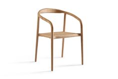 the chair is made from wood and has a bent back, with a wooden seat