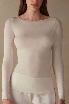 Boat Neck Modal Cashmere Ultralight Top - Intimissimi Jennifer Lopez News, Italian Lingerie, Jimmy Choo Pumps, Gilet Long, Boat Neck Tops, Lingerie Accessories, Jimmy Choo Shoes, Boat Neckline, Lingerie Collection