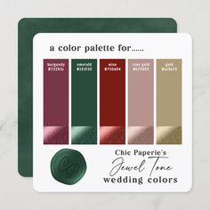 the color palette for chic paper's jewel tone wedding colors on a card