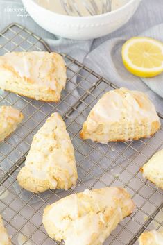 lemon scones are cooling on a wire rack