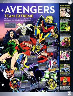 an advertisement for the avengers team - extreme comic book, featuring many different characters and their names