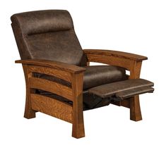 a brown recliner chair with an ottoman underneath it