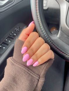 Almond Nails Solid Color With Design, Diffent Colour Nails, Pastel Nails One Color, Pink Almond Shaped Nails Short, Plain Colored Almond Nails, None Acrylic Nail Ideas Short, Plain Pink Nails Almond, Plain Pink Nails Short, Solid Pink Nails Almond