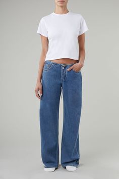 Cool in Classic Blue Cloud Fabric, Low Rise Jean, Low Rise Jeans, Denim Flares, Short Jumpsuit, Classic Blue, The Cool, Favorite Jeans, Sweater Skirt