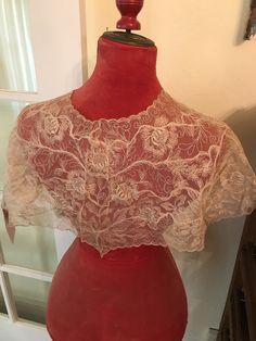 "Beautiful antique lace collar or caplet for clothing, bridal Rare and unusual in design and type. high quality, old store stock, never used. I have these available by the dozen as well, wholesale. neck opening 14\" widest point. 12 1/2\" color is ivory." Vintage Fitted Shawl For Wedding, Fitted Vintage Shawl For Wedding, Victorian Lace For Vintage Events, Traditional Lace Shawl With Lace Trim, Victorian Lace For Wedding, Lace Shawl With Lace Trim For Wedding, Fitted Vintage Shawl, Wedding Lace Collar, Vintage Scalloped Lace For Wedding