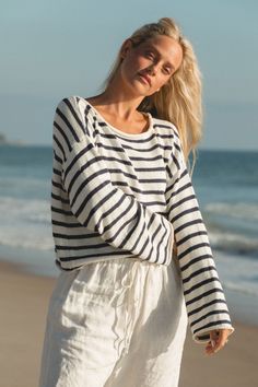 Experience timeless style with the Forever Coastal Knit Cotton Sweater. Crafted from 100% cotton, this sweater combines a classic silhouette with a coastal touch. Classic Cotton Sweater With Pointelle Knit, Cotton Pointelle Knit Sweater For Layering, Striped Textured Knit Cotton Sweater, Relaxed Fit Cotton Fine Knit Sweater, Relaxed Fit Fine Knit Cotton Sweater, Cozy Striped Cotton Sweater, Cozy Cotton Pointelle Knit Tops, Nautical Cotton Tops For Fall, Pointelle Knit Long Sleeve Sweater With Relaxed Fit