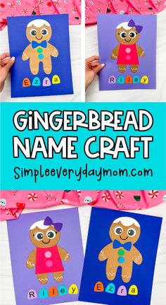 gingerbread name craft for kids to make with paper and glue on the bottom,