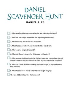 a question card with the words daniel scavenger hunt written in green on it