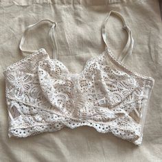 Vs Ivory Bralette Adjustable Straps Unlined/No Padding Fitted Cream Bra From Victoria's Secret, Victoria's Secret Partially Lined Lace Bra, Cream Lace Underwire Bra, Cheap Cream Intimates With Built-in Bra, Victoria's Secret Feminine Bra-friendly Tops, Victoria Secrets, Lace Bralette, Victoria's Secret, Victoria’s Secret