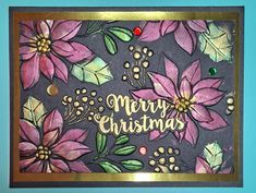 a christmas card with poinsettis and holly