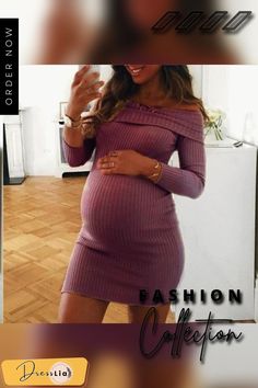 Women's Fashion Long Sleeve Off Shoulder Knitted Sweater Maternity Dress Pregnant Women Dress Maternity Clothes Fall Maternity Stretch Dress, Stretch Maternity Dresses For Fall, Fitted Winter Maternity Dress, Spring Ribbed Maternity Dress, Fitted Ribbed Maternity Dress, Ribbed Fitted Maternity Dress, Ribbed Maternity Dress For Spring, Maternity Ribbed Dress, Long Sleeve Maternity Wear Winter Dress