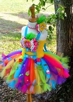 a dress made out of colorful tulle