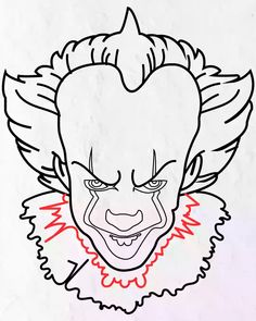 a drawing of a clown's face in red and white