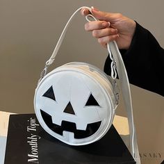 Lasaky - Cozy Halloween Crossbody Bag featuring a Pumpkin White Large Capacity Bags For Fall, White Large Capacity Shoulder Bag For Fall, Trendy Halloween Tote Bag, Halloween School Crossbody Bag, Halloween School Shoulder Bag, Halloween Satchel Bags, Halloween School Tote Bags, Halloween Travel Crossbody Bag, Trendy Halloween Shoulder Bag