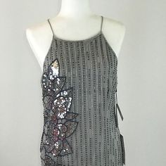 Silver Beaded Dress, With Silver And Gold Decorations. New With Tags. Adrianna Papell. Knee Length. #19 Silver Embellished Sequin Dress For Holiday, Holiday Silver Embellished Sequin Dress, Silver Embellished Sequin Dress For Spring, Silver Beaded Fitted Dress, Gray Embellished Party Dress, Silver Sleeveless Embellished Sequin Dress, Silver Embellished Sleeveless Sequin Dress, Silver Embellished Mini Dress For Holidays, Gray Embellished Sleeveless Dress